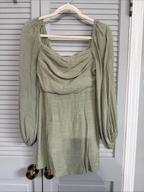 Princess Polly Sage Green Long Sleeve Mini Dress